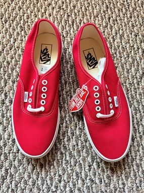Vans Red Canvas Slip-On Sneakers with White Trim